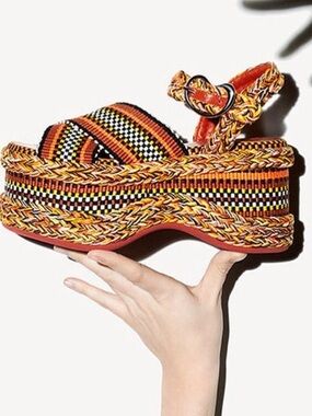Free People Orange Multi Color Woven Braided Platform Sandals Fits 7 & 7.5 LOVE